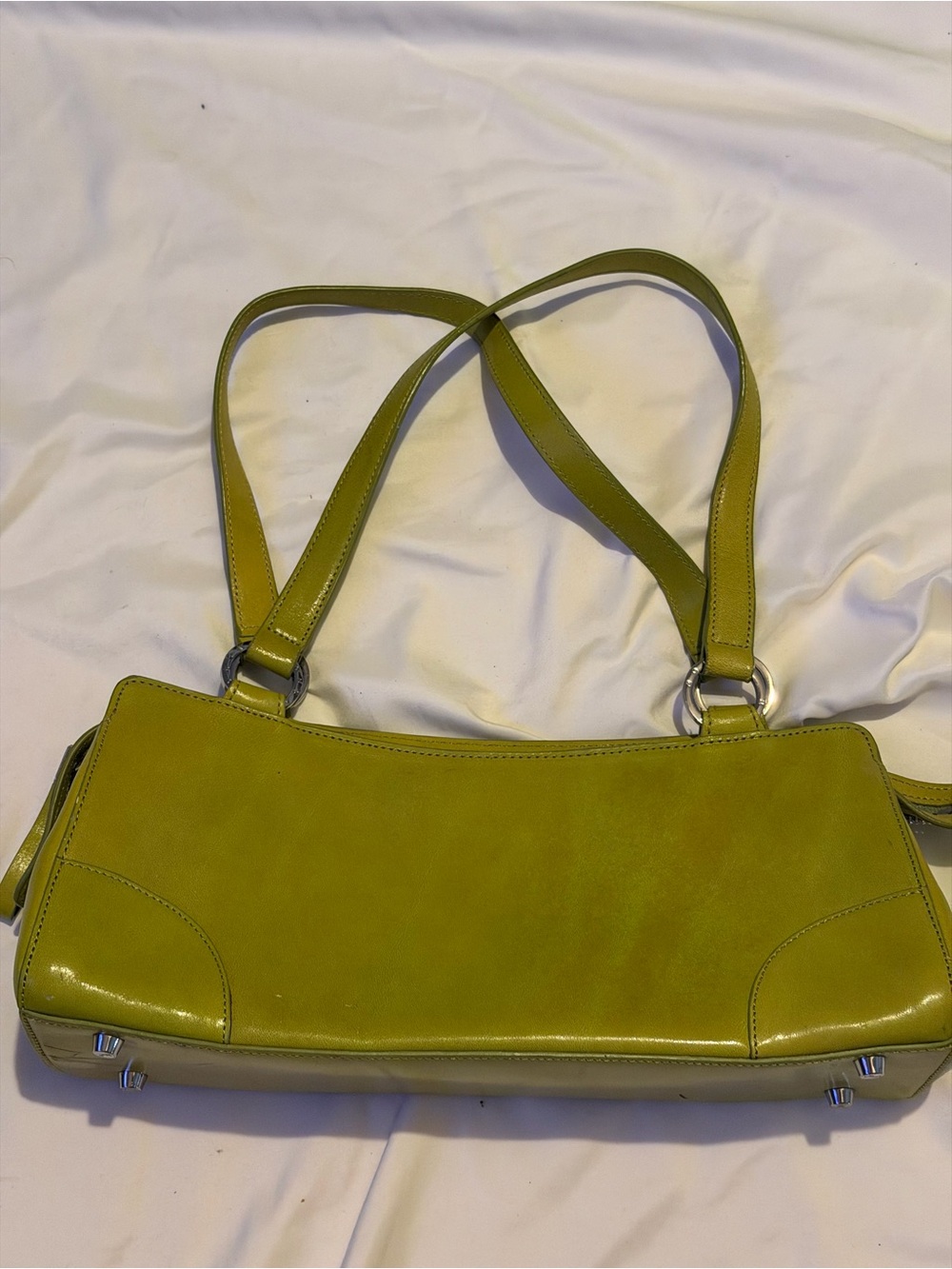 Monsac Olive Green Shoulder Bag with Silver Hardware